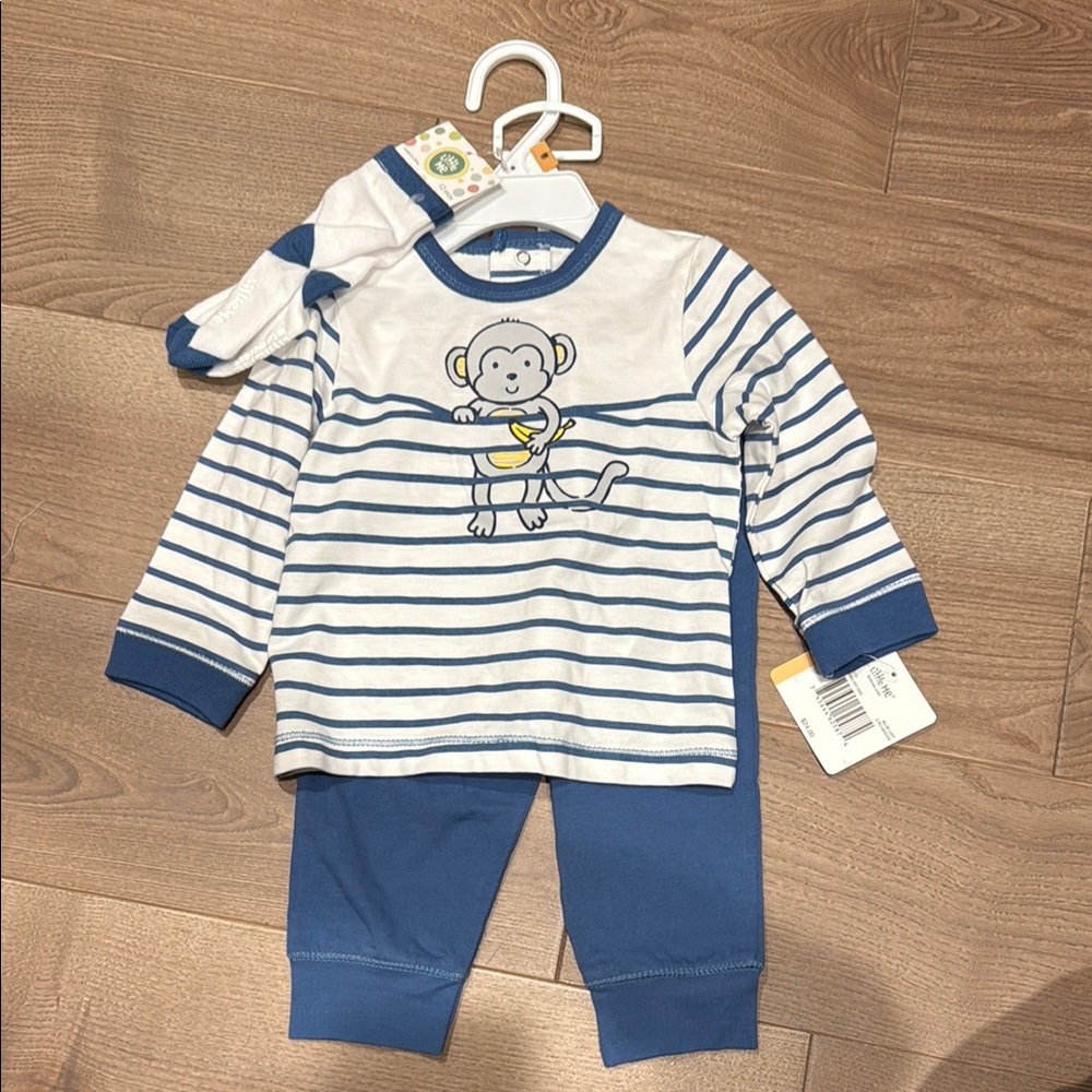 Blue and White Striped Kids outfit with Monkey Design